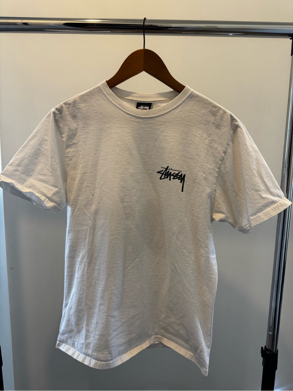 Stussy White Short Sleeve Tee with Black 8 ball Cherries